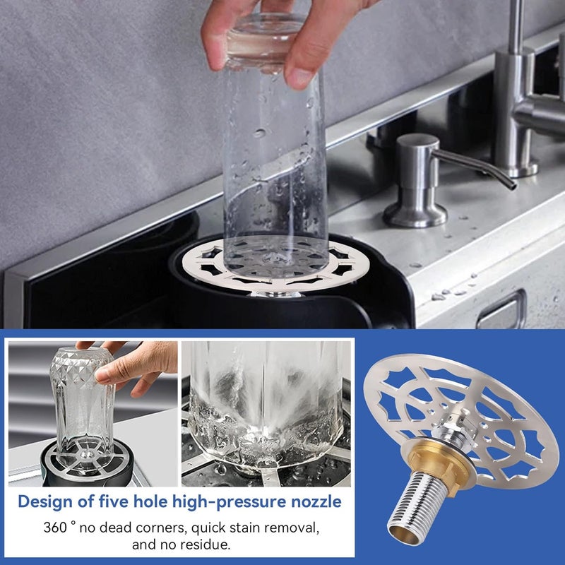 Frdhee Bar Glass Rinser Faucet Head, Automatic Cup Washer Cleaner 360 Rotating Sink Glass Rinser for Bar Hotel Cafe Restaurant Kitchen Sink Accessories - Image 4